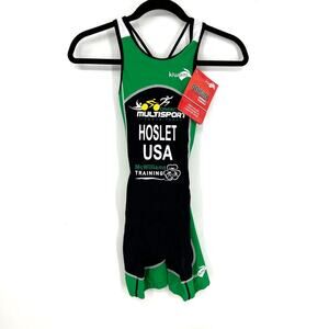 Kiwami Prima Race Openback Trisuit Black Green White Triathlete Women XXS New